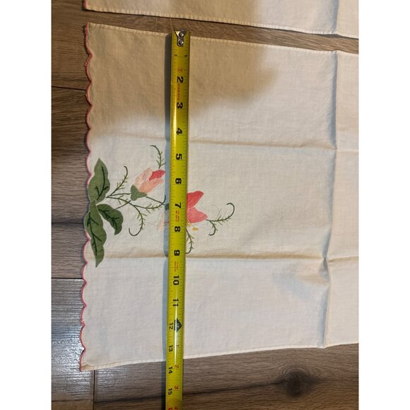 Vintage Hand-Embroidered Floral Table Runners Set Of 2 With Scalloped Edges 19" - Picture 3 of 6